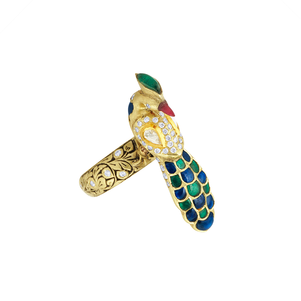 Peacock Ring with Talaf work, and Polki Accents